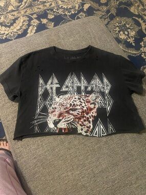 Black Leopard Graphic Cropped Tee - Women’s Band Style